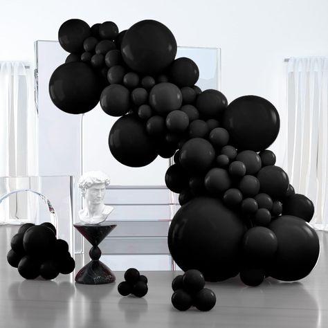 36 Inch Balloons, All Black Party, Black And White Balloons, Black And Gold Balloons, Bridal Shower Balloons, Black Balloon, Work Holiday Party, Balloon Kits, Paper Streamers