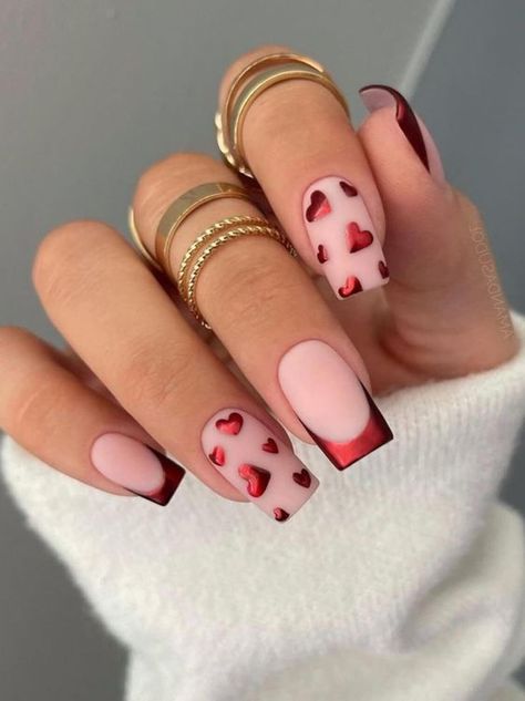 30 Colourful French Manicure Ideas For Classy Ladies Nails French Tip, Velvet Nails, Manikur Kuku, Valentine Nail Art, Romantic Nails, February Nails, Valentine Nails, Nail Designs Valentines, Red Nail