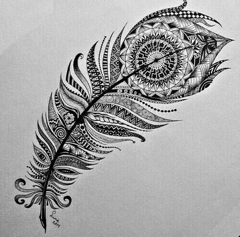 Zentangle Plume Mandala Tattoo Plume, Dotwork Tattoo Mandala, Mandala Feather, Peacock Feather Tattoo, Peacock Tattoo, Tattoo Dotwork, Feather Drawing, Muster Tattoos, Inspiration Tattoo