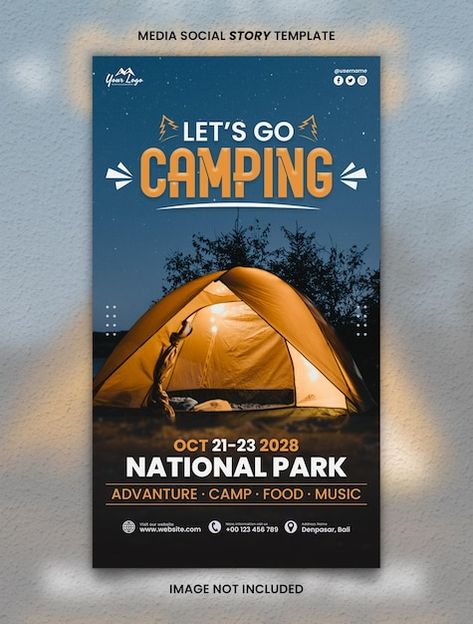 Camping Banner Design, Camping Flyer Design, Story Banner Design, Camping Poster Design, Camping Banner, Camp Brochure, Camp Poster, Camping Poster, Lets Go Camping