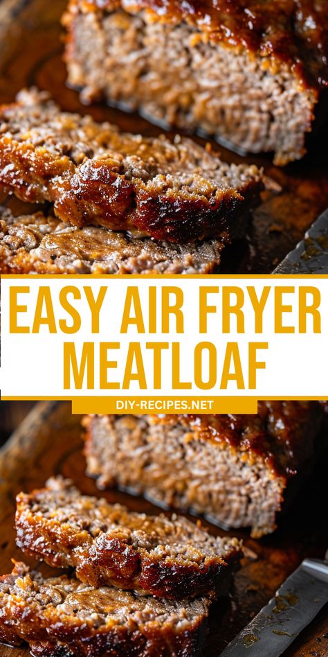 Discover an easy and delicious air fryer meatloaf recipe! Perfectly seasoned and glazed, this meatloaf is a family favorite. Ready in just 25 minutes! Air Fryer Meatloaf, Moist Meatloaf, How To Make Meatloaf, Homemade Meatloaf, How To Cook Meatloaf, Air Fried Food, Air Fryer Oven Recipes, Air Fry Recipes, Air Fryer Dinner Recipes