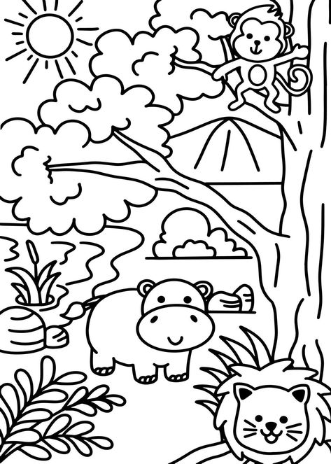 Lion In Jungle, Jungle Coloring Pages, Jungle Drawing, Zoo Animal Coloring Pages, Lion Coloring Pages, Mermaid Coloring Pages, Princess Coloring Pages, Alphabet Coloring Pages, Easy Coloring Pages