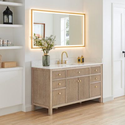 Instantly enhance the aesthetic of your bathroom space with our Cerrito Bathroom Vanity, a fusion of contemporary elegance and natural charm. Crafted from premium spruce wood, this vanity features beautifully fluted doors that showcase the natural wood grain and sleek grain white countertop. Protect your walls in style with the optional 4-inch backsplash and sidesplash. The Cerrito is the perfect blend of on-trend design and everyday practicality, with soft-closing doors and drawers that keep al Light Wood Bathroom Vanity, Oak Vanity Bathroom, 84 Inch Bathroom Vanity, Engineered Stone Countertops, Oak Bathroom Vanity, Stone Countertop, Wood Bathroom Vanity, Suite Bathroom, Double Bathroom