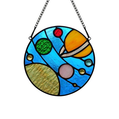 PRICES MAY VARY. SOLAR SYSTEM DECOR: The Solar System Decor Made of Diferent Stained Glass,Corresponding to the Planets in the Solar System, Mercury, Venus, Earth, Mars, Saturn, Uranus, Neptune, Earths and Sun. It is Highly Durable, Exposure to Sunlight, Stained Glass Also Never Lose Their Original Shine, Never Non-Fading. STAINED GLASS MATERIAL: Every Single Piece of Stained Glass in This Solar System Decor is Truly Handcrafted, With Individual Color Blocks Matching Each Other to Make This Capt