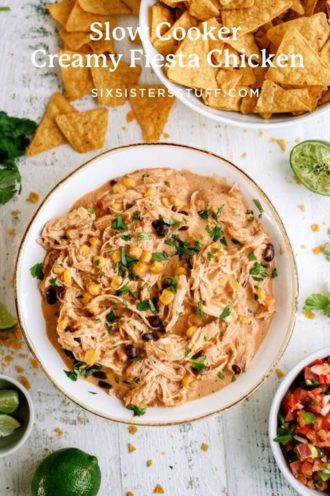 Slow Cooker Creamy Fiesta Chicken Recipe Fiesta Chicken Crockpot Recipe, Apple Cider Pork Chops, Crockpot Chicken Enchiladas, Fiesta Chicken, Slow Cooker Freezer Meals, Chicken Slow Cooker Recipes, Crock Pot Cooking, Crockpot Chicken, Slow Cooker Chicken