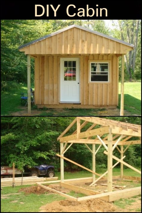 Roofed Pergola, Build Your Own Cabin, Backyard Cabin, Cabin Diy, Diy Cabin, Cheap Sheds, Building A Cabin, Large Sheds, Shed Building Plans