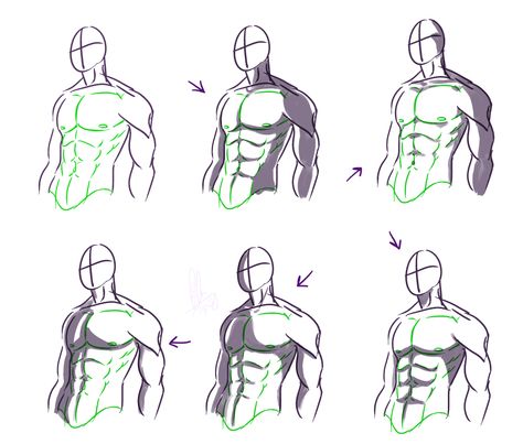 Muscle Shadow Drawing, Shading Body Drawing, Shadows On Body Drawing, How To Shade Body Drawing, Torso Shading Reference, Body Shadows Reference, Shading Abs Drawing, Abs Coloring Tutorial, Shading Body Reference