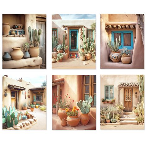 PRICES MAY VARY. ENJOY THE SOUTHWESTERN CHARM: Add a touch of southwestern charm to your home with these AI cactus wall art posters. These prints feature stunning front yards and windows of southwestern desert homes adorned with succulent plants and cacti in warm and neutral colors. They are perfect for creating a cozy and inviting atmosphere in any room. Note that these images have been GENERATED WITH AI. BOTANICAL DESERT MAGIC FOR YOUR HOME : Versatile and easy to display, these posters can fi Classroom Neutral, Mexican Hacienda Decor, Southwestern Dinnerware, Desert Magic, Hacienda Decor, Cactus Prints, Desert Pictures, Southwestern Wall Art, Classroom Wall Decor