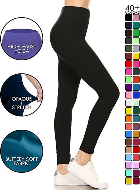 Leggings Depot High Waisted Leggings for Women Buttery Soft 3” Waistband Women's Leggings Solid Yoga - Reg, Plus, 1X3X, 3X5X Affordable Leggings, Outdoor Exercises, Yoga Tights, Buy Leggings, Star Leggings, Warm Leggings, Buttery Soft Leggings, Solid Leggings, Leggings For Women