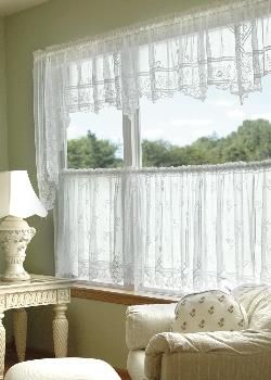 I love Heirloom lace curtains! Curtains In Living Room, Sheer Valances, Lace Valances, Curtain Store, Heritage Lace, Window Sheers, Farmhouse Windows, Tier Curtains, Kitchen Window Treatments