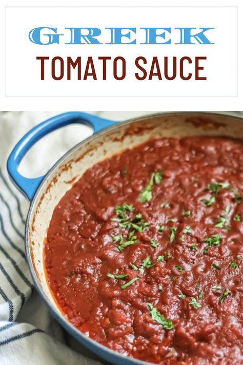 Our family loves this Greek Tomato Sauce Recipe because we can make it ahead of time, store it in the refrigerator and have it available for use during our busy week. The flavors intensify over time for an even more flavorful experience. You will appreciate how easy this Greek Tomato Sauce Recipe is to make and will love how versatile it is. via @CookLikeaGreek Greek Pizza Sauce, Greek Sauces, Lamb Sauce Recipes, Meatballs Rice, Pasta Meatballs, Greek Sauce, Red Sauce Recipe, Greek Pizza, Mediterranean Diet Recipes Dinners