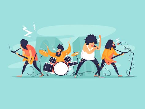 Rock concert by Podis on Dribbble Concert Illustration, Band Images, Gallery Wall Nursery, Spring Carnival, School Of Rock, Sport Inspiration, Rock Concert, Doodle Illustration, Rock Design