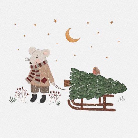 Doodles | Illustration 🌙 | Journals on Instagram: "Merry Christmas everyone ♥️ I wish you wonderful days with your loved ones, delicious cookies, precious conversations, good food, time for Christmas movies and the opportunity to rest. If you don't like Christmas, just enjoy the holidays and time for yourself ✨ it’s a good time to do creative things 🧘‍♀️ I will spend the next few days bonding with my family and otherwise using the time at home to relax and enjoy Christmas to the fullest while Happy Christmas Illustration, Animal Christmas Illustration, Holiday Illustration Christmas, Christmas Character Illustration, Winter Animal Illustration, Christmas Ornament Illustration, Christmas Illustration Drawing, Xmas Cards Illustration, Christmas Cute Art