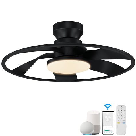 PRICES MAY VARY. 【Voice &APP &Remote Control】22 inch small Ceiling fan with lights and remote (handheld and wall mounted), still in control when WiFi doesn’t work. Alexa enabled ceiling fans with smart control are compatible with WIFI, Alexa, Google assistant and App, just control via simple voice command “Alexa, turn on the fan in the bedroom or on the patio” or phone App from anywhere. 【Quiet& Reversible DC Motor】 Low Profile enclosed ceiling fan with durable ABS black blades delivers airflow Flush Mount Caged Ceiling Fan, Grey Ceiling Fan, Modern Black Ceiling Fan With Light, Flush Mount Fan, Ceiling Fan In Bathroom, Bathroom Ceiling Fan Ideas, Front Porch Ceiling Light, Small Ceiling Fans, Low Profile Ceiling Fans