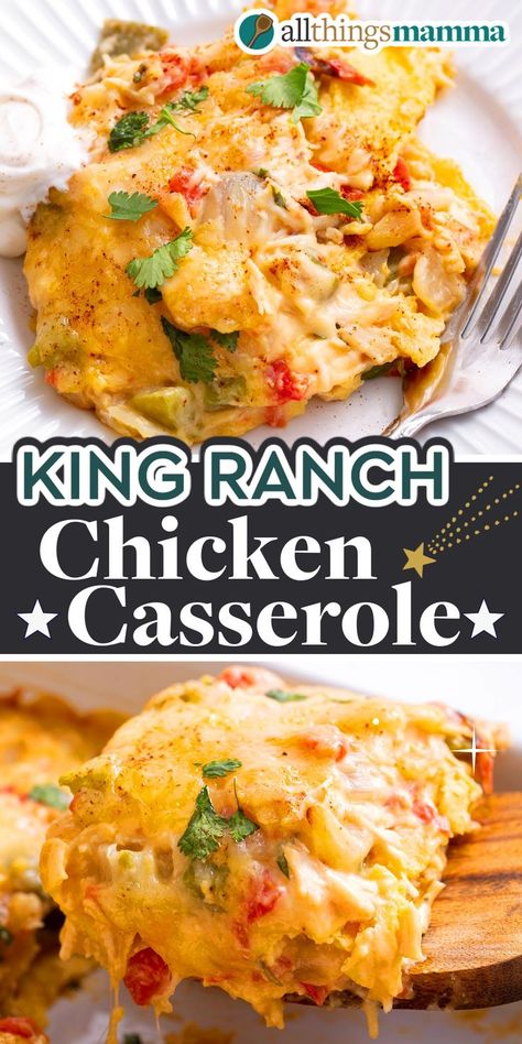 serving of King Ranch Chicken Casserole Chicken Lynn Casserole, One Pot Chicken Casserole, Cowboy Chicken Casserole, Fiesta Chicken Casserole Recipes, King Ranch Recipes, Tortilla Chicken Casserole Recipes, King Ranch Chicken Casserole Magnolia, King Ranch Casserole Pioneer Woman, King Chicken Casserole