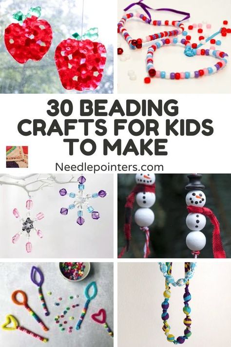 Ready for beading with kids? This collection has many jewelry crafts for kids, ideas for how to string beads, beaded ornaments, and many other bead arts and crafts. Preschool Crafts With Beads, Bead Crafts Preschool, Kindergarten Bead Crafts, Bead Projects For Kids, Bead Crafts For Adults, Jewelry Crafts For Kids, Bead Crafts For Kids, Beads Craft Kids, Melted Pony Beads