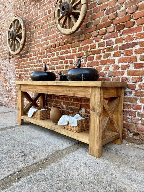 Bathroom Inspiration Scandinavian, Vanity For Vessel Sink, Diy Sink Vanity, Diy Rustic Bathroom Vanity, Homestead Cottage, Reclaimed Wood Bathroom, Vanity Double Sink, 72 Inch Vanity, Reclaimed Wood Bathroom Vanity