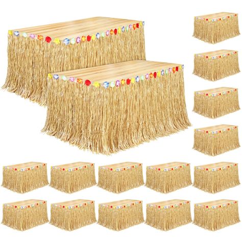 PRICES MAY VARY. What you will receive: the package comes with 16 packs of straw-colored grass table skirt in each set, and each Hawaiian themed grass table skirt natural is also paired with 5 pairs of adhesive hoop and loop tapes, convenient and practical for your holiday decorations Proper size: the size of each grass table skirt for luau party is 108 x 29.5 inches / 276 x 75 cm, which can be stuck around tables of different shapes, adding more festive touch to your Hawaiian themed events Reli Summer Birthday Themes, Tropical Party Decorations, Hawaiian Party Decorations, Luau Birthday Party, Hawaii Party, Luau Birthday, Party Straws, Table Skirt, Hawaiian Party