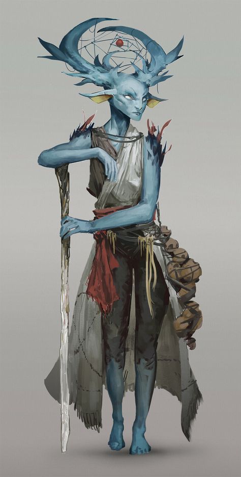 ArtStation - Lightbox challenge, Alessandro Rossi Alien Fantasy Art, Female Sorcerer, Blue Skin, Alien Character, Alien Concept Art, Dungeons And Dragons Characters, Dnd Art, Fantasy Creatures Art, Creature Concept Art