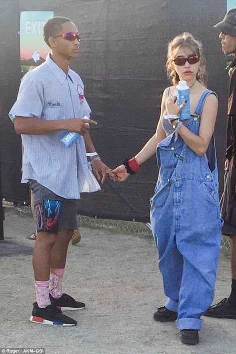 Festival fever: Jaden Smith appears to be moving on swiftly with new girlfriend Odessa Adlon, a month after his split from Sarah Snyder Jayden Smith, Odessa Azion, Odessa Adlon, Oversized Overalls, Dungaree Outfit, Sup Girl, Looks Hip Hop, Coachella Music, Overalls Outfit