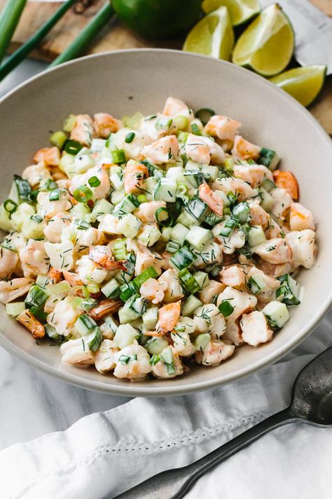 Nordic Shrimp Salad, Cucumber Shrimp Salad Downshiftology, Shrimp Salad Without Mayo, Simple Shrimp Salad, Fried Shrimp Salad Recipes, Chopped Shrimp Salad, Baby Shrimp Salad, Mediterranean Shrimp Salad, Shrimp Cucumber Salad