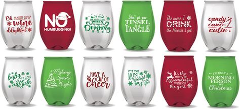 Stemless Wine Glasses - Set of 12 - NOVELTY FUNNY SAYINGS - CAMPING -CHRISTMAS - NEW YEARS HALLOWEEN (Not Glass) (CHRISTMAS THEMED) Wine Glasses Christmas, Holiday Wine Glasses, Funny Wine Glasses, Christmas Wine Glasses, Diy Wine Glasses, Wine Logo, Christmas Glasses, Funny Glasses, Wine Bottle Gift