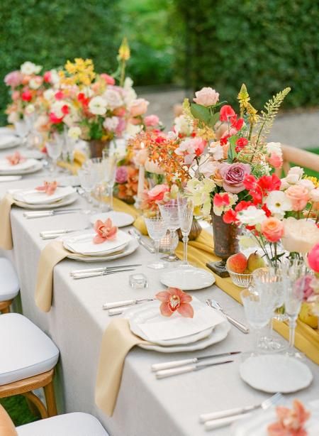 Vibrant Colors, Ethereal Gowns and Lake Como = Italian Summer #WeddingGoals Summer Table Centerpieces, Ethereal Gowns, Summer Centerpieces, Rustic Wedding Decorations, Wedding Reception Design, Table Setting Inspiration, Tablescape Inspiration, Wedding Place Settings, Wedding Venue Inspiration