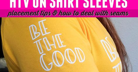 How to Put HTV on a Sleeve: Placement and Tips to Deal with Seams - Silhouette School Heat Transfer Vinyl Tutorial, Heat Transfer Vinyl Shirts, V Words, Htv Shirts, Silhouette School Blog, Printable Heat Transfer Vinyl, Silhouette School, Silhouette Cameo Tutorials, Silhouette Tutorials