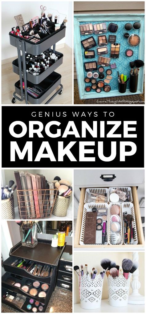 11 Genius Makeup Storage Ideas Hair And Makeup Organization, Dollar Tree Makeup Organization Diy, Ways To Organize Makeup, Organize Make Up, Eyeshadow Organizer, Organized Makeup, Diy Makeup Organizer, Makeup Storage Ideas, Make Up Diy