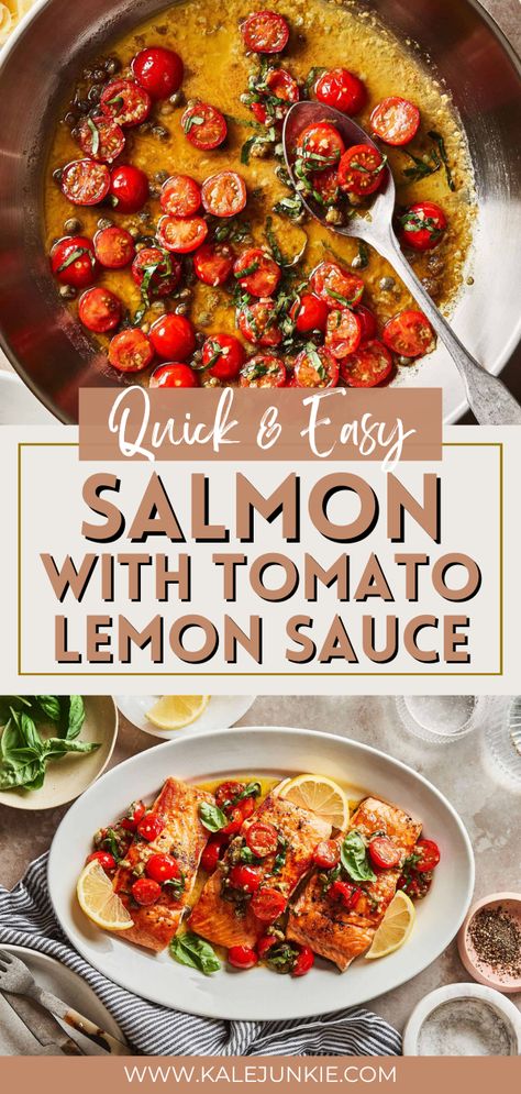 Salmon With Red Sauce, Salmon And Cherry Tomato Recipes, Cherry Tomato Salmon Recipes, Salmon Recipes Tomato, Salmon With Tomato And Onion, Salmon And Lobster Dinners, Salmon Recipes With Tomatoes, Salmon Pasta White Wine Sauce, Sauce Salmon Recipes