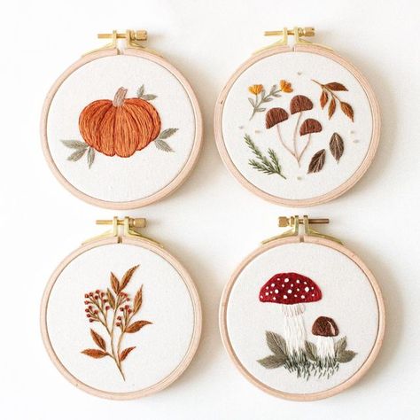 Cute Fall Embroidery, Autumn Embroidery Ideas, November Embroidery, Embroidered Clips, Embroidery Fall, Autumn Embroidery, Fall Embroidery, Broderie Simple, Simple Hand Embroidery Patterns