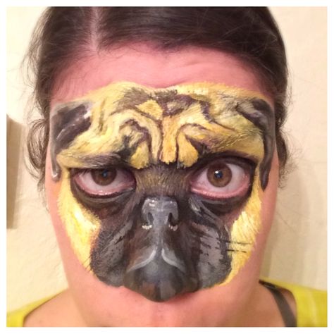 "A little pug" by Jennifer Sweeney Goofy Makeup, Funny Face Paint, Funny Makeup, Dog Face Paints, Dog Makeup, Shadow Face, Makeup Humor, Duo Costumes, Creepy Halloween Makeup