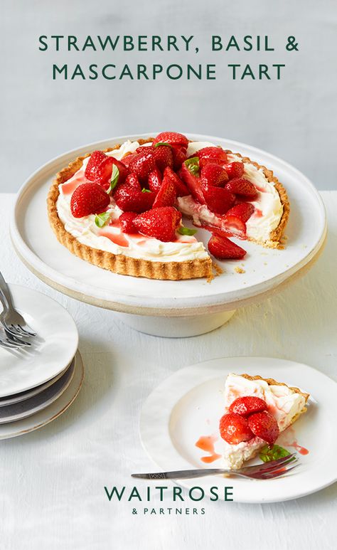 Strawberry Tart Recipe, Summer Tart, Strawberry Tarts Recipe, Mascarpone Tart, Waitrose Food, Strawberry Basil, Strawberry Tart, Comidas Fitness, Tart Recipe