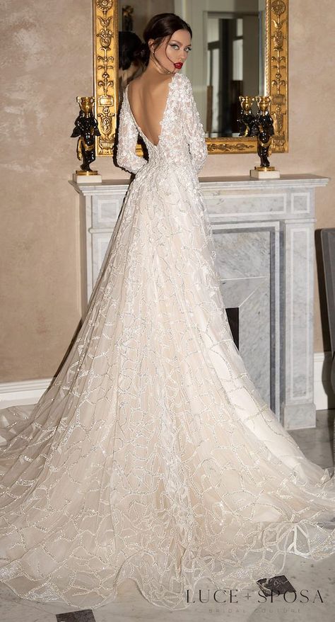 Bella's Wedding Dress, Long Sleeve Wedding Dress V Neck, Romantic Long Sleeve Wedding Dress, Wedding Dress V Back, Glamorous Wedding Gowns, Italy Wedding Dress, Elegant Ball Gowns, Wedding Inspirasi, Sorrento Italy