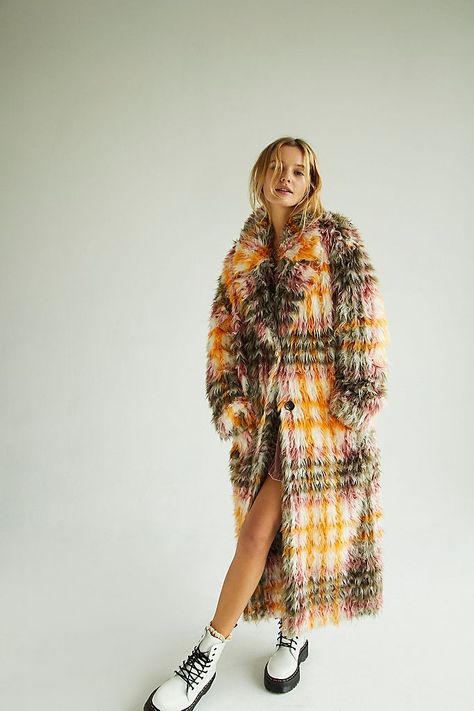 Cardi plaid faux fur coat- CosmopolitanUK Shag Coat, Long Shag, Womens Faux Fur Coat, Free People Jacket, Fur Coats Women, Plaid Coat, To Infinity And Beyond, Fur Fashion, Faux Fur Coat