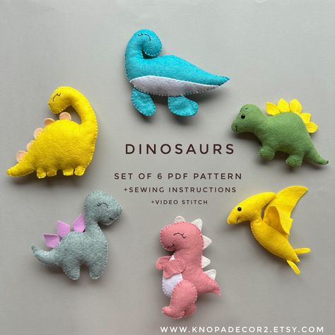 Set of 6 dinosaur plush pdf felt pattern, sewing instruction and 4 video stitch that will help beginners learn to sew. Felt dinosaur plush pattern play toy #cuteplush plush how to felt Dino tutorial felt craft #feltsewing T. rex ornament felting for beginners handmade mom to be plush decoration plush safari animals ornament felting tutorial plush cute ornament #felttoy pattern felt garland handcraft plush #feltpattern craft #tutorial creature felt baby mobile pattern ornament tutorial #handmade baby mobile with cloud pattern #plush gift baby nursery decorations for play digital idea girl decorations ornament sewing how to make diy baby mobile #sewing channel felting wool #felting tips for beginner plushies kawaii plush diy felt toys #feltro step by step instructions funny felt hand sewi T Rex Felt Ornament, Felt Dinosaur Pattern, Dinosaur Plush Pattern, Felting Tips, Plush Diy, Plushies Kawaii, Felt Dinosaur, Sew Felt, Felt Toys Diy