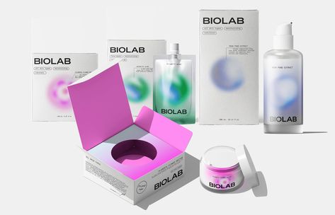 BIOLAB/ PACKAGING DESIGN SKINCARE BRAND :: Behance Coffee Typography, Skincare Branding, Glass Flask, Bottle Label Design, Skincare Packaging, Pouch Packaging, Visual Identity Design, Identity Design Logo, Pink Instagram