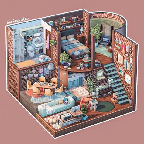 Sims 4 Small Spaces Cc, Sims 4 Loft Layout, Sims 4 Painter House, Creative Sims 4 Builds, Sims 4 House Building Floor Plans, Ts4 Tiny House, Sims 4 Dream Home Decorator Cc, Sims 4 Indoor Pool, Sims 4 2 Bedroom House