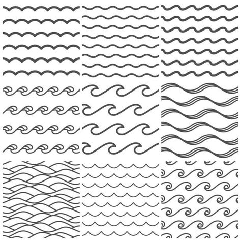 Wave Outline, Wave Drawing, Water Icon, Wave Illustration, Water Illustration, Waves Line, Line Art Vector, Polka Dots Fashion, Monochrome Pattern