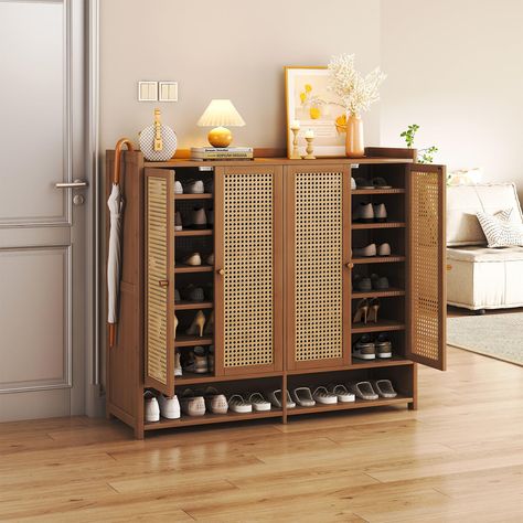 PRICES MAY VARY. 【Entryway Shoe Storage】Get rid of chaos! This shoe rack makes it easy to find your favorite shoes for busy mornings. Perfect for entryway, hallway, or living room, making your home look neat and space-saving, easily accessible. Product size:13"D x 47.2"W x 42.2"H H inches. 【Large capacity storage】Our bamboo shoe rack has a 7-layer structure, including a 6-layer cabinet and a layer of flip door storage grid, providing you with enough space to meet the needs of your family. The sh Large Shoe Rack Ideas Entryway Entrance, Shoe Storage Studio Apartment, Shoes At Entryway, Shoe Storage Ideas For Entryway, Outside Shoe Rack Ideas, Sideboard Shoe Storage, Shoe Cupboard Storage, Small Entryway Organization Ideas, Organized Entryway Ideas