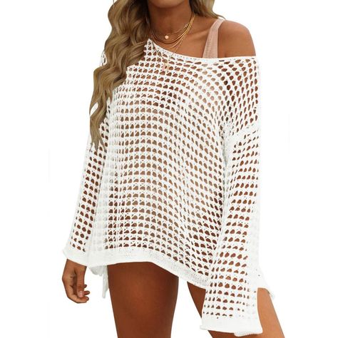 PRICES MAY VARY. 💕Material:Women summer cover ups is made of soft knitted material,which feels skin-friendly, breathable , comfortable and fashion to wear. 💕Design: Long Sleeve Swimsuits For Women/Crochet Cover Ups/Crochet Bikini/Beach Tops For Women/Crochet Tops/Womens Beach Wear/Crochet Bathing Suit/Long Sleeve Cover Up/Women Bikini Cover Up/Women Summer Fashion Knit Cover Ups/Bathing Suit Cover Ups For Women. 💕Feature :This hollow-out beach swimsuit featuring flared sleeves, fishnet beachw Long Sleeve Bathing Suit, Beach Crochet, Knitted Swimsuit, Crochet Cover, Women Bathing, Crochet Cover Up, Bathing Suit Covers, Bathing Suit Cover Up, Summer Swim Suits