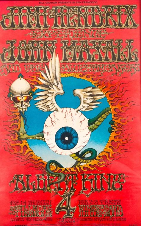 Wes Wilson, Rick Griffin, Flying Eyeball, Jimi Hendrix Poster, Concert Poster Art, Albert King, John Mayall, Rock Poster Art, Art Hippie