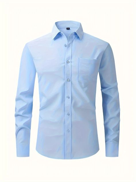 Faster shipping. Better service Fashion Work Outfit, Long Sleeve Collared Shirt, Mens Fashion Work, Shirt With Pocket, Bleu Pastel, Classic Wardrobe Staples, The Office Shirts, Men's Button Down Shirt, Unique Clothing