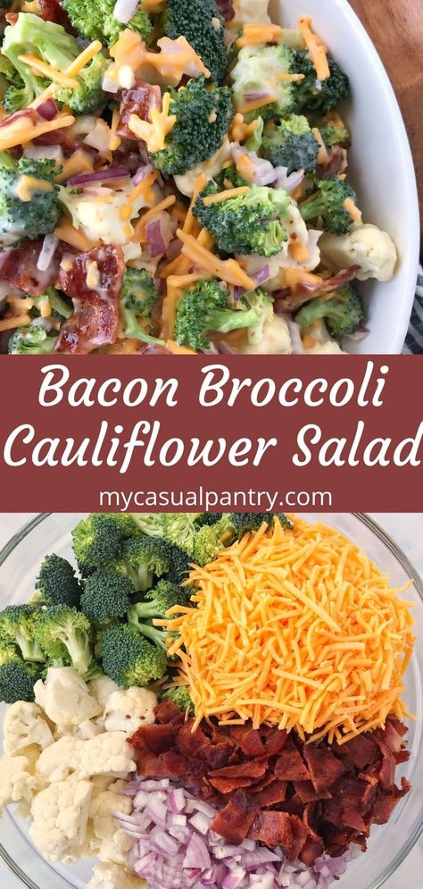 Brocolli Cauliflower Salad, Brocoli And Cauliflower Salad, Broccoli And Cauliflower Salad, Broccoli Cauliflower Salad, Make Ahead Salads, Broccoli And Cauliflower, Salads For A Crowd, Broccoli Salad Recipe, Cauliflower Salad