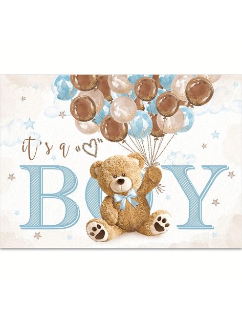 Blue  Collar  Polyester   Embellished   Event & Party Supplies Bear Background, Cute Brown Bear, Balloon Wreath, Blue Party Decorations, Decoration Photography, Its A Boy Banner, Blue Teddy Bear, Banner Photo, Fiesta Baby Shower