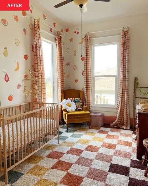 Eclectic Nursery, Nursery Makeover, Not Wallpaper, Colorful Nursery, Colorful Cottage, Whimsical Nursery, Colorful Textiles, Nursery Room Design, Baby Room Inspiration