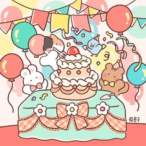 Happy Birthday Doodles, Happy Birthday Drawings, 귀여운 음식 그림, Happy Birthday Art, Exo Art, Birthday Illustration, Happy Belated Birthday, Cute Pastel Wallpaper, Cute Kawaii Drawings