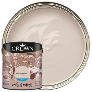 The Crown Matt Emulsion Paint in the colour White Pepper gives your internal walls and ceilings a modern look with no surface shine. This rich and creamy formulation glides on effortlessly for a soft flawless finish. Breatheasy® formulation is 99% solvent free, reduces allergens and creates a healthy home environment. This excellent and full coverage paint will look perfect in any room within your home. Hall Paint Colors, Crown Paint Colours, Sienna Bedroom, Crown Paint, Lilac Paint, Hall Painting, Hall Colour, Room Colours, Crown Paints