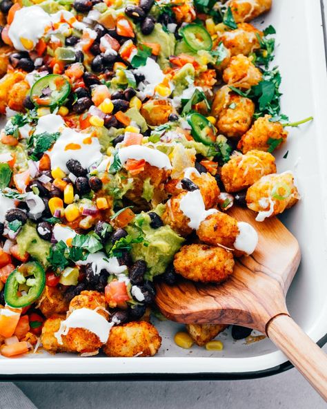 Totchos Tater Tots, Totchos Recipe, Tot Nachos, Tater Tot Nachos, Tater Tot Recipes, Vegan Nachos Cheese, Potato Tots, A Couple Cooks, Vegan Nachos