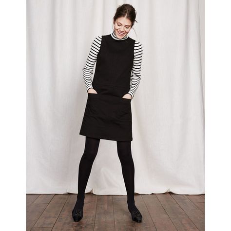 Boden Trafalgar Modern Dress ($76) ❤ liked on Polyvore featuring dresses, black, stitching dresses, boden, stretch dresses, stretchy dresses and boden dresses Pinafore Outfit, Black Pinafore, 1960s Dresses, Turtleneck Jumper, Outfit Short, Gamine Style, Black Jumper, Striped Turtleneck, Ținută Casual